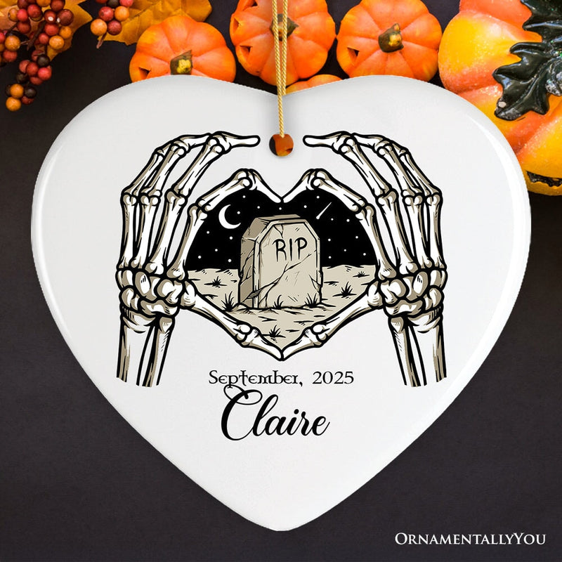 Rest In Peace Skeleton Keepsake Personalized Ornament, Halloween Themed Memorial Gift