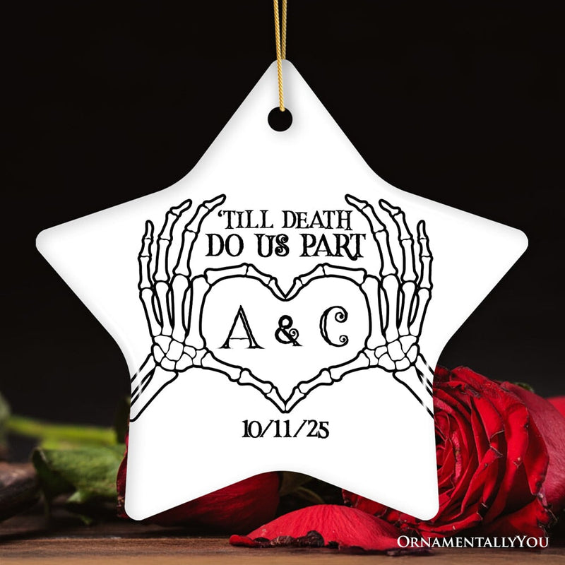 Minimalist Skeleton Couple Personalized Ornament, Spooky Wedding Keepsake Gift