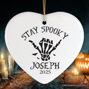 Cool Skeleton Stay Spooky Personalized Ornament, Surfer Halloween Themed Custom Gift