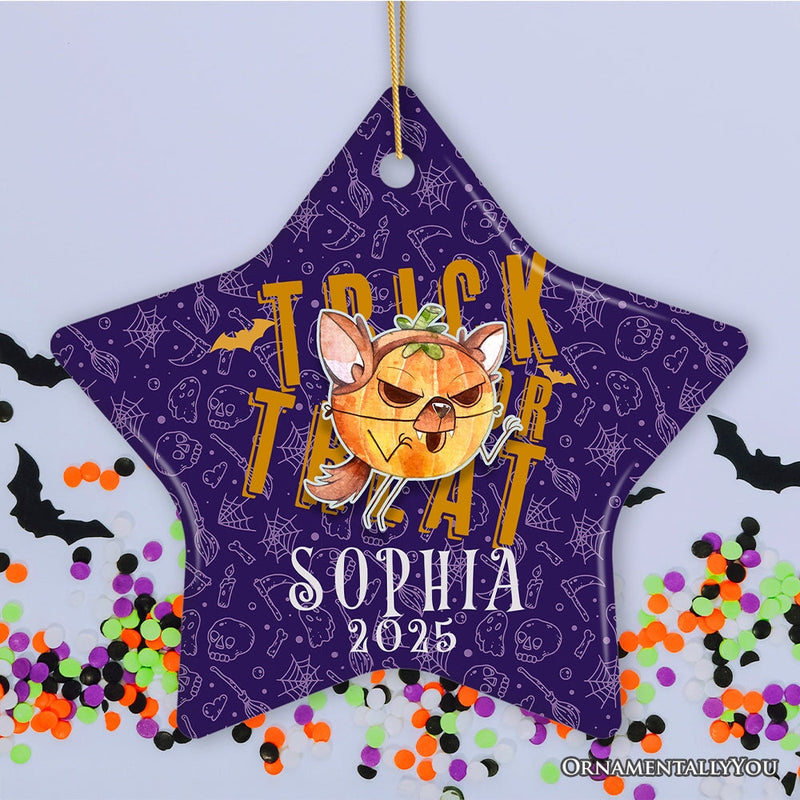 Trick or Treat Spooky Cute Kids Custom Ornament, Halloween Ghost and Pumpkin Children’s Gift