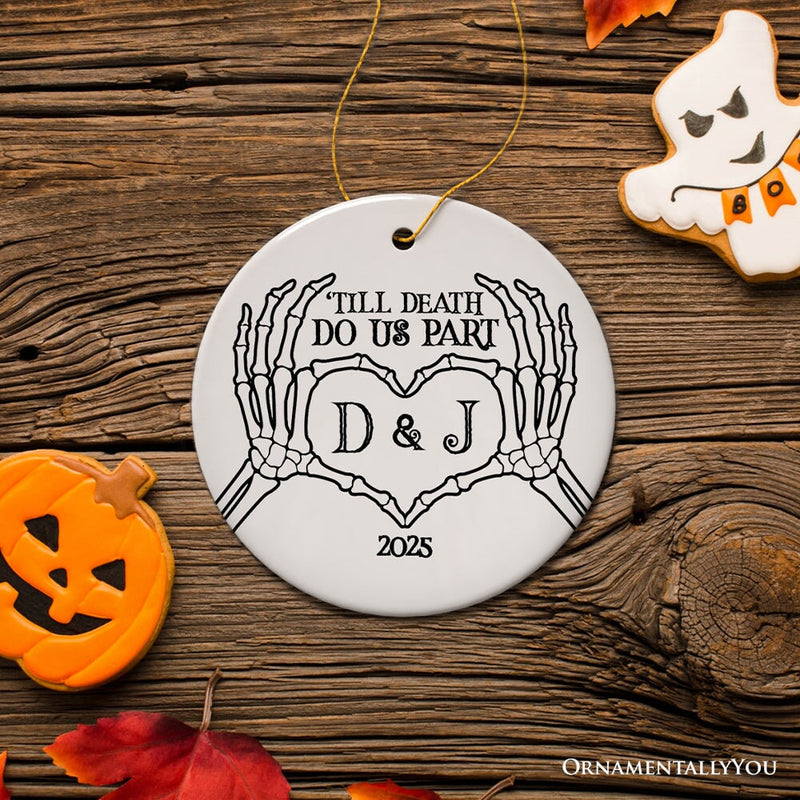Minimalist Skeleton Couple Personalized Ornament, Spooky Wedding Keepsake Gift