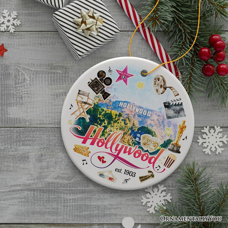 Artistic and Glamorous Hollywood Ceramic Ornament, Los Angeles Music and Entertainment Culture Gift