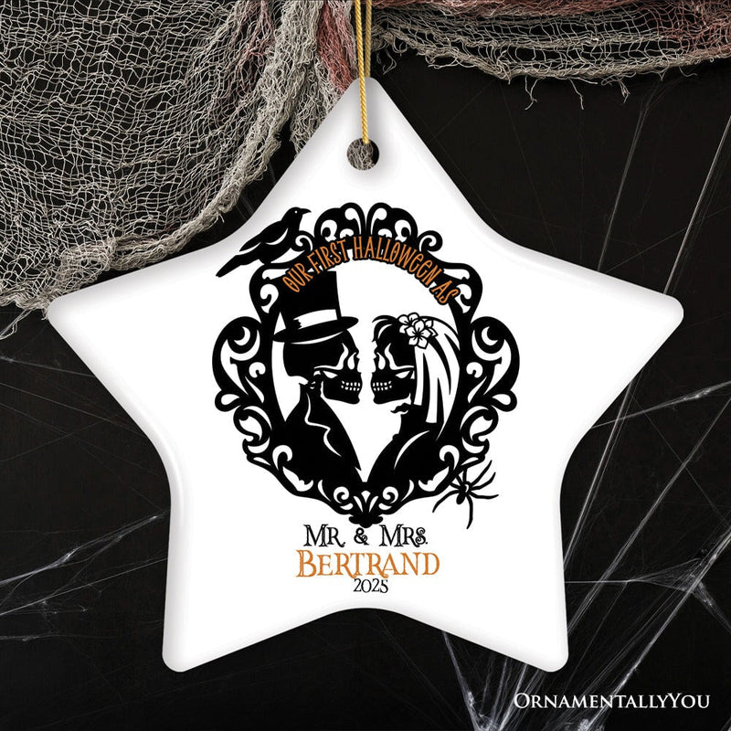 Gothic First Halloween Married Custom Ornament, Skeleton Couple Wedding Personalized Gift