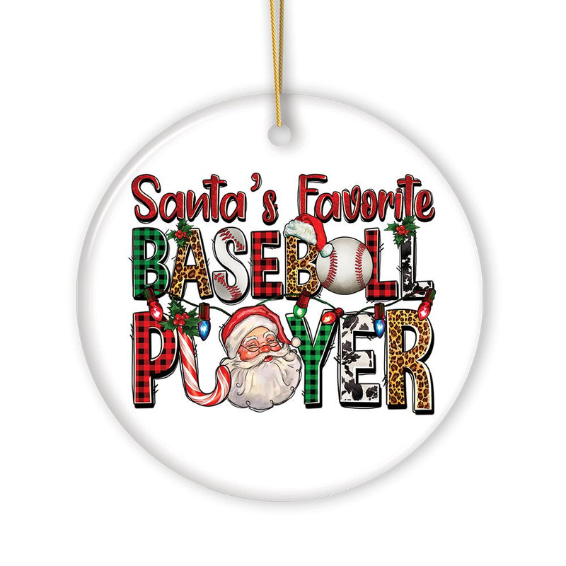 Santa's Favorite Baseball Player Plaid Christmas Theme Ornament