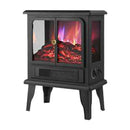 Black Electric Heater Free Standing Stove, 3D Flame Overheat Protection Adjustable Thermostat, 1500W