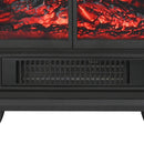 Black Electric Heater Free Standing Stove, 3D Flame Overheat Protection Adjustable Thermostat, 1500W