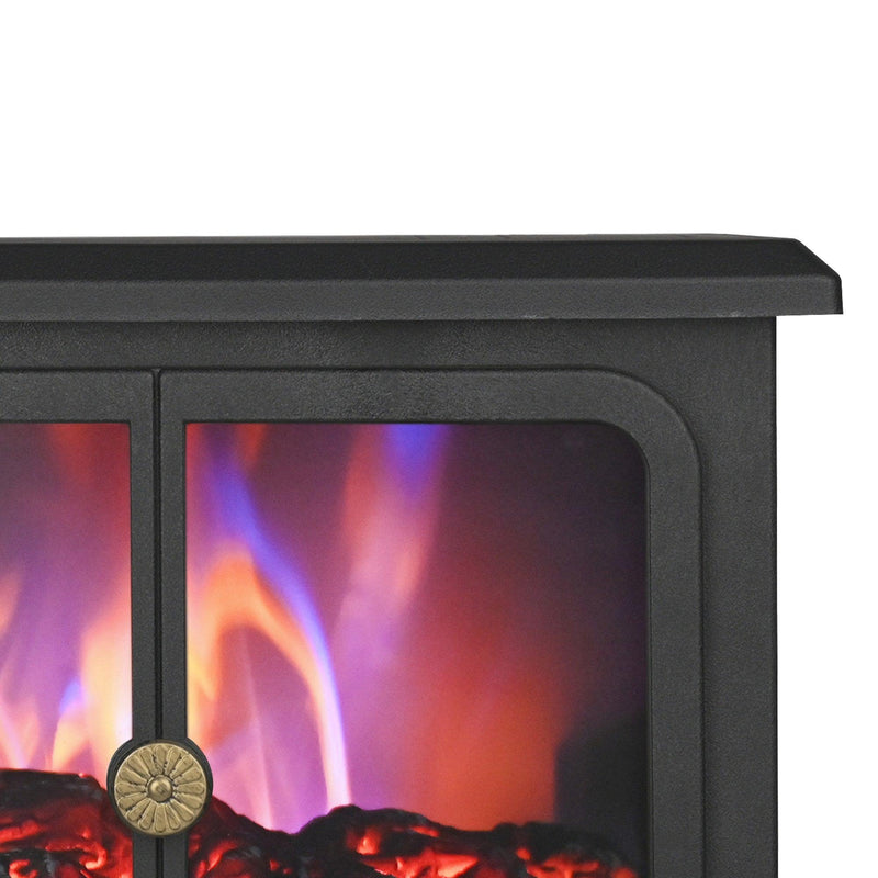 Black Electric Heater Free Standing Stove, 3D Flame Overheat Protection Adjustable Thermostat, 1500W