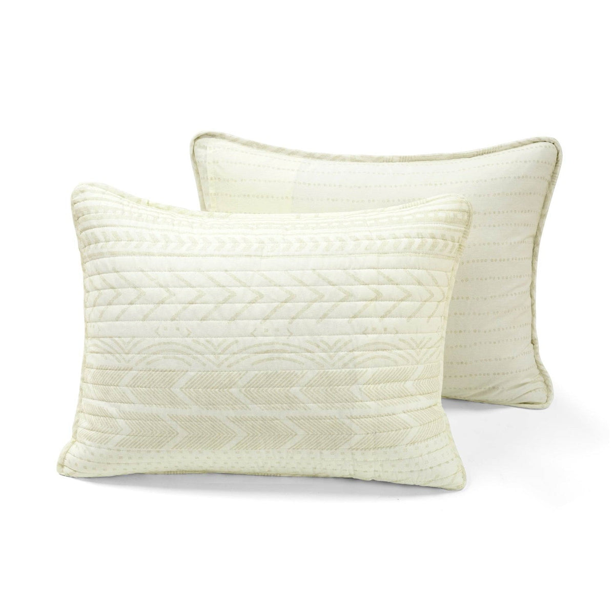 Full/Queen Scandinavian Chevron Ivory Beige Reversible Cotton Quilt Set, photo 5 of 5