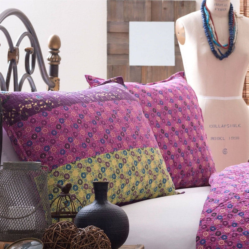 Full/Queen Vibrant Purple Yellow Boho Floral Reversible Lightweight Quilt Set, photo 2 of 4