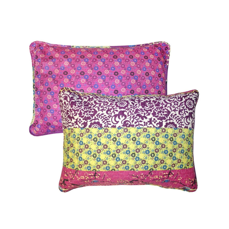 Full/Queen Vibrant Purple Yellow Boho Floral Reversible Lightweight Quilt Set, photo 4 of 4
