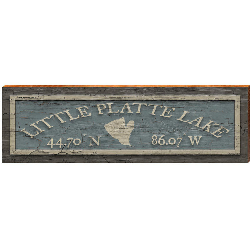 Little Platte Lake Outline Blue Latitude Longitude | Wall Art Print on Real Wood