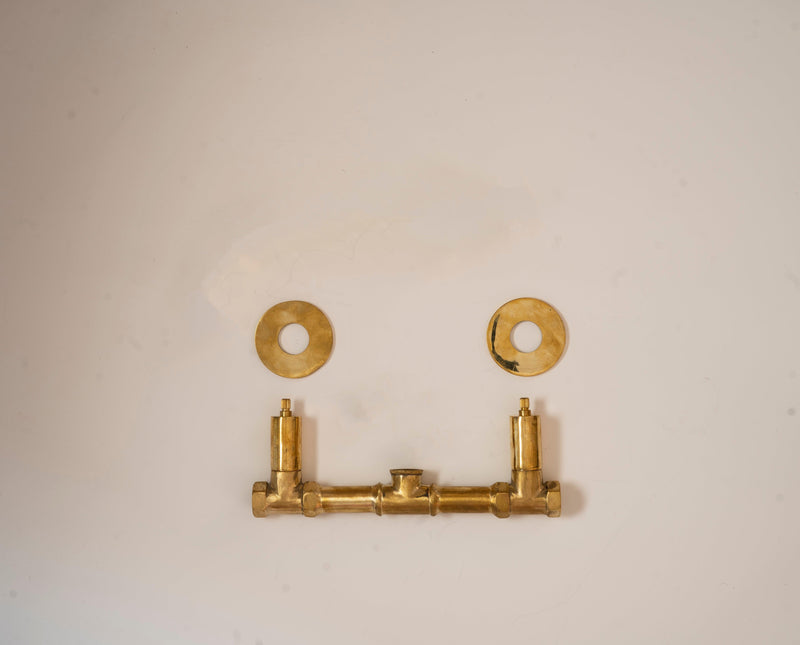 Unlacquered Brass Wall Mounted Bathroom Faucet with Cross Handles