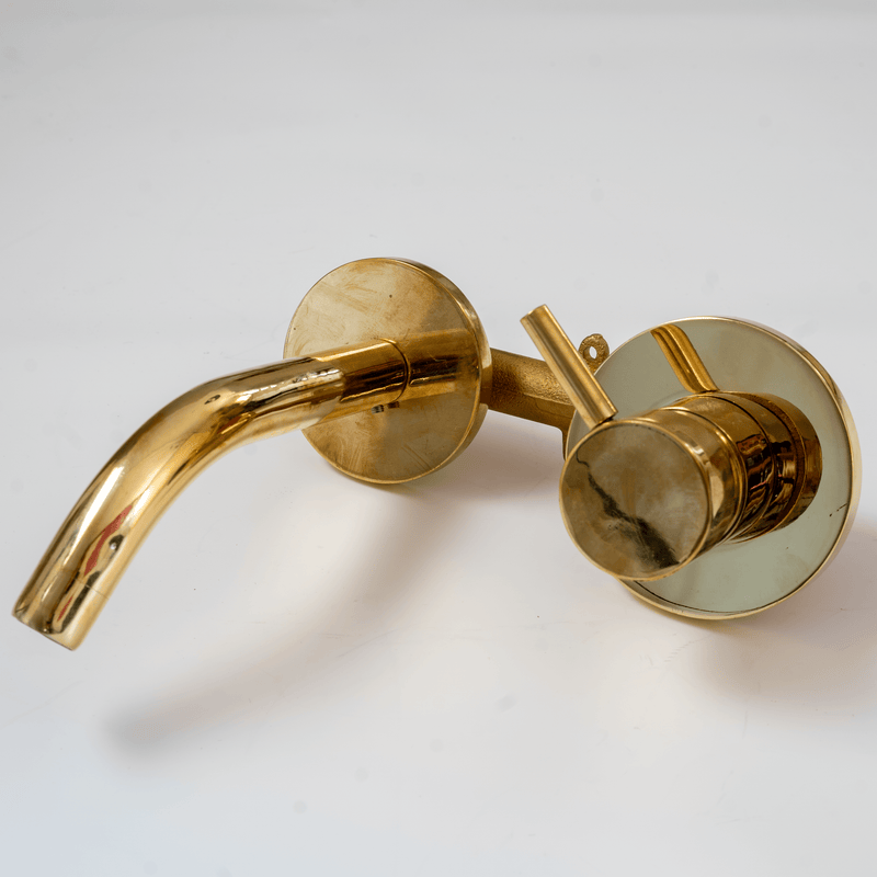 Unlacquered Brass Wall Mount Single Handle Mixer Bathroom Faucet