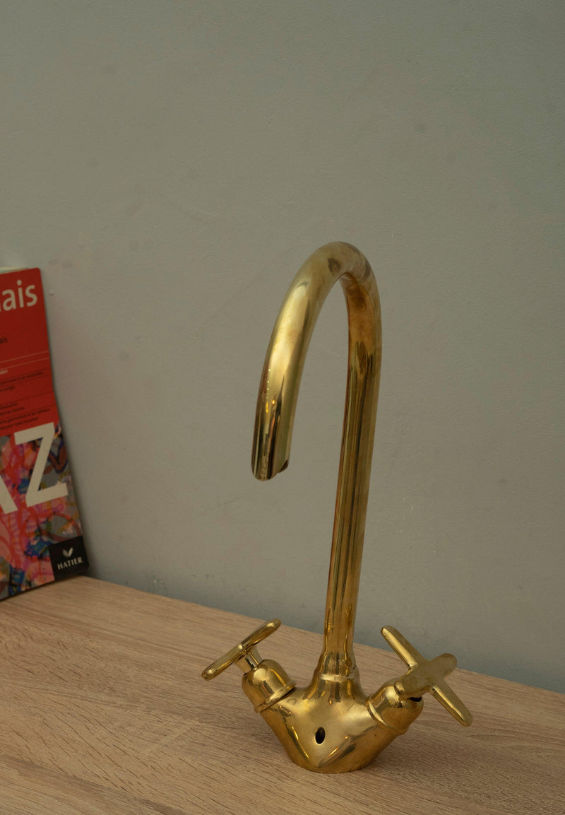 Unlacquered Brass Gooseneck Bathroom Sink Faucet