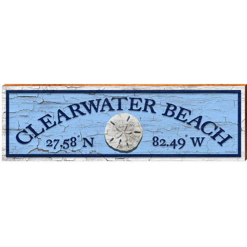 Clearwater Beach Sand Dollar Blue Latitude Longitude | Wall Art Print on Real Wood