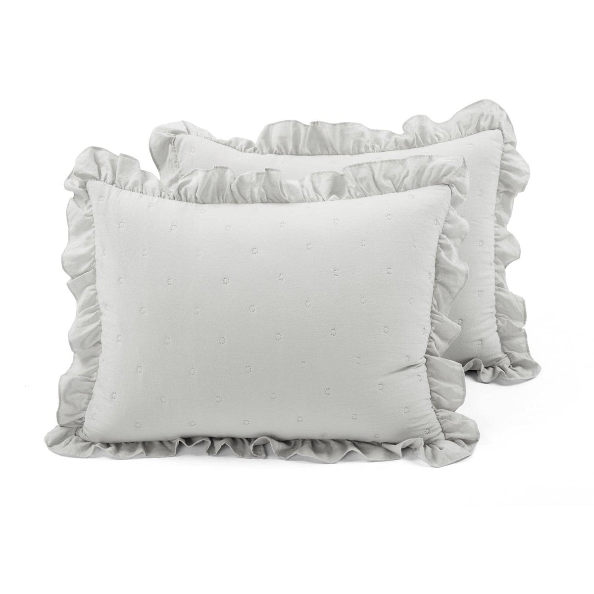 King Size Lightweight Grey Ruffle Reversible Oversized 3 Piece Quilt Set, photo 3 of 4