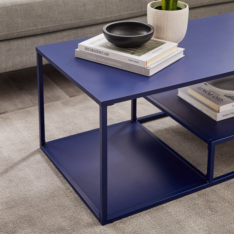 Fasi 40" Metal and Wood Coffee Table with Tiered Shelves