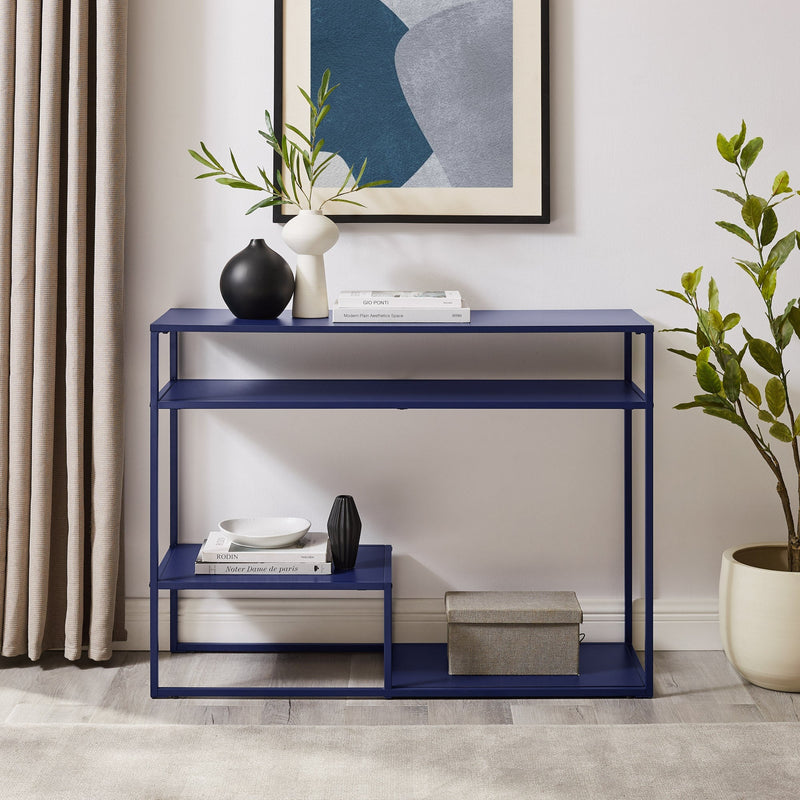 Fasi 42" Metal and Wood Entry Table with Tiered Shelves