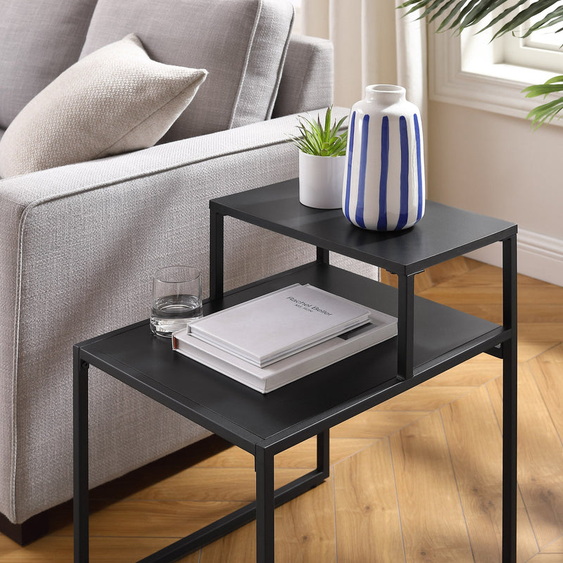 Fasi 16" Metal and Wood Two Tiered Side Table