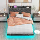 Full/Queen Size Floating Bed Frame with LED and Headboard and Charging Station by LJGDeals