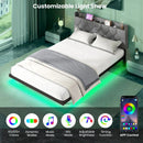 Full/Queen Size Floating Bed Frame with LED and Headboard and Charging Station by LJGDeals