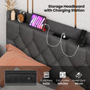 Full/Queen Size Floating Bed Frame with LED and Headboard and Charging Station by LJGDeals