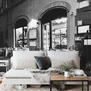 Black and White European Café Street Diner Wallpaper Mural.