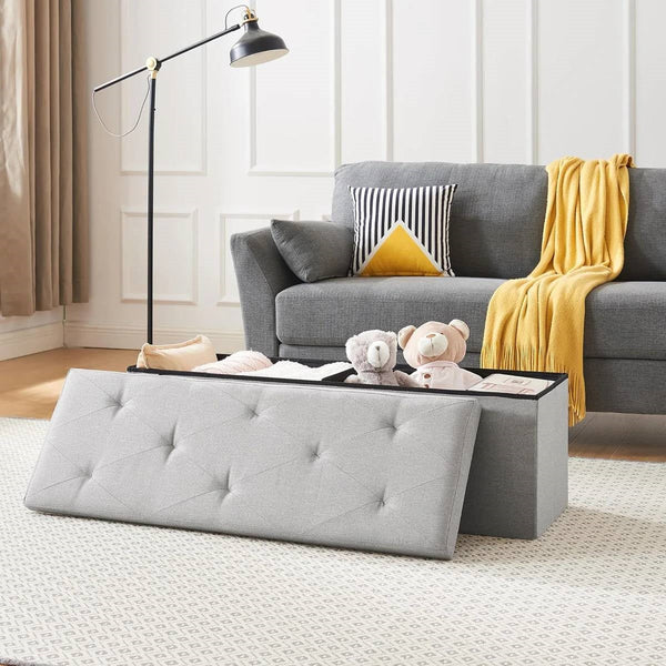 Light Grey Linen Upholstered Bedroom Living Room Entryway Storage Bench Ottoman, photo 2 of 5