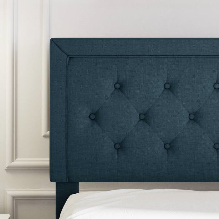 Full Size Adjustable Height Platform Bed Frame with Blue Upholstered Headboard, photo 3 of 5
