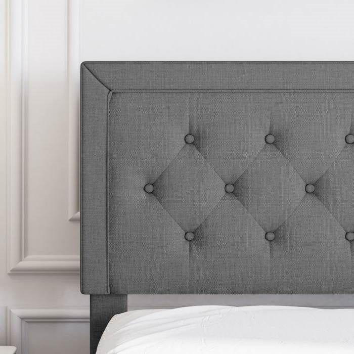 Full Size Dark Grey Linen Upholstered Platform Bed with Button-Tufted Headboard, photo 3 of 5