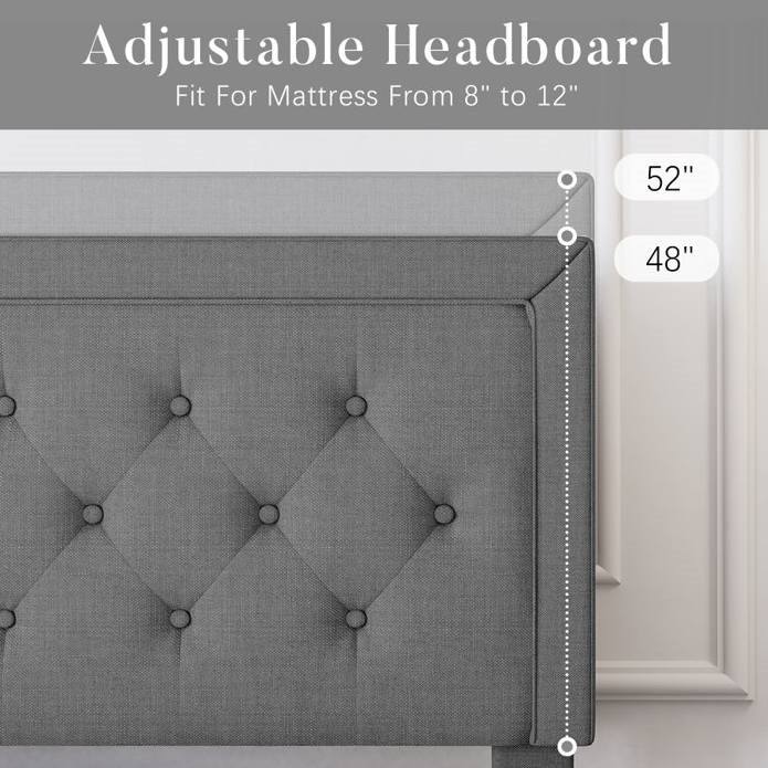 Full Size Dark Grey Linen Upholstered Platform Bed with Button-Tufted Headboard, photo 5 of 5
