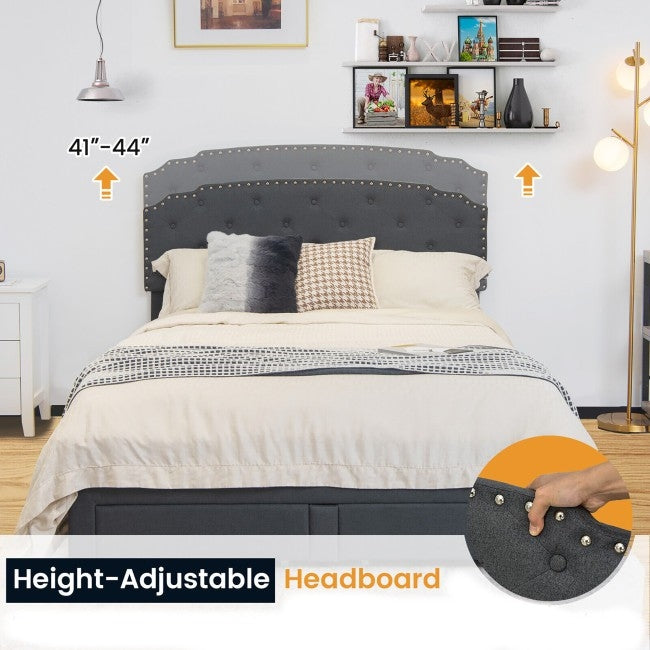 Full Size Grey Linen Adjustable Headboard 4 Drawer Storage Platform Bed, photo 4 of 4