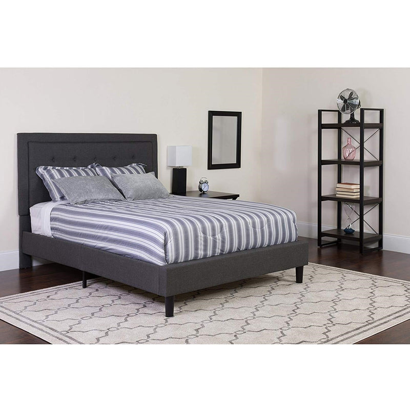 Full size Dark Grey Fabric Upholstered Platform Bed Frame with Tufted Headboard, photo 3 of 3