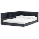 Full size Blue Wooden Corner Storage Bed with Bookcase Headboard and USB Ports