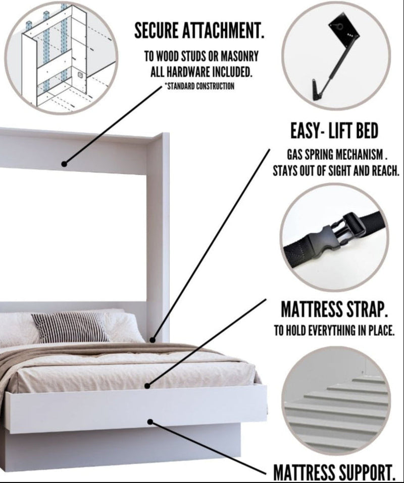 Easy-Lift Full Murphy Wall Bed in Dark Grey with Shelf