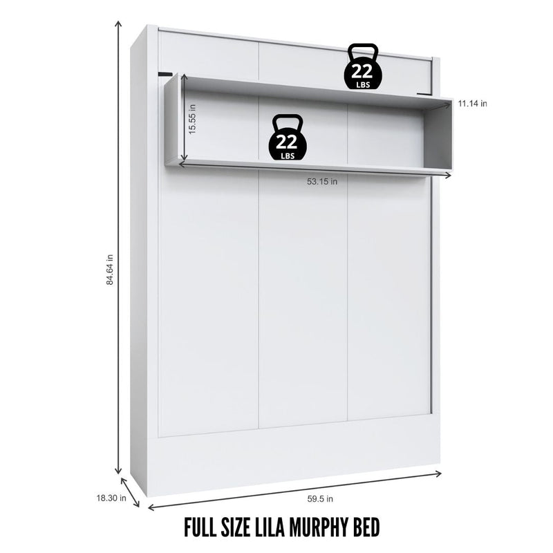 Easy-Lift Full Murphy Wall Bed in Grey with Shelf