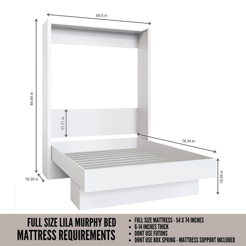 Easy-Lift Full Murphy Wall Bed in Grey with Shelf