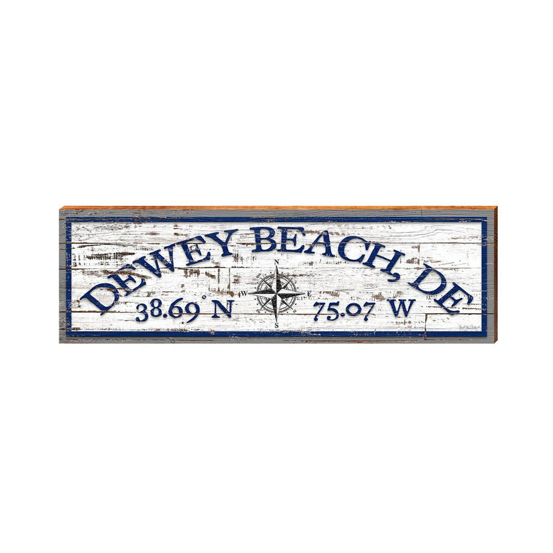 Dewey Beach, DE Compass Shabby White Latitude Longitude | Wall Art Print on Real Wood