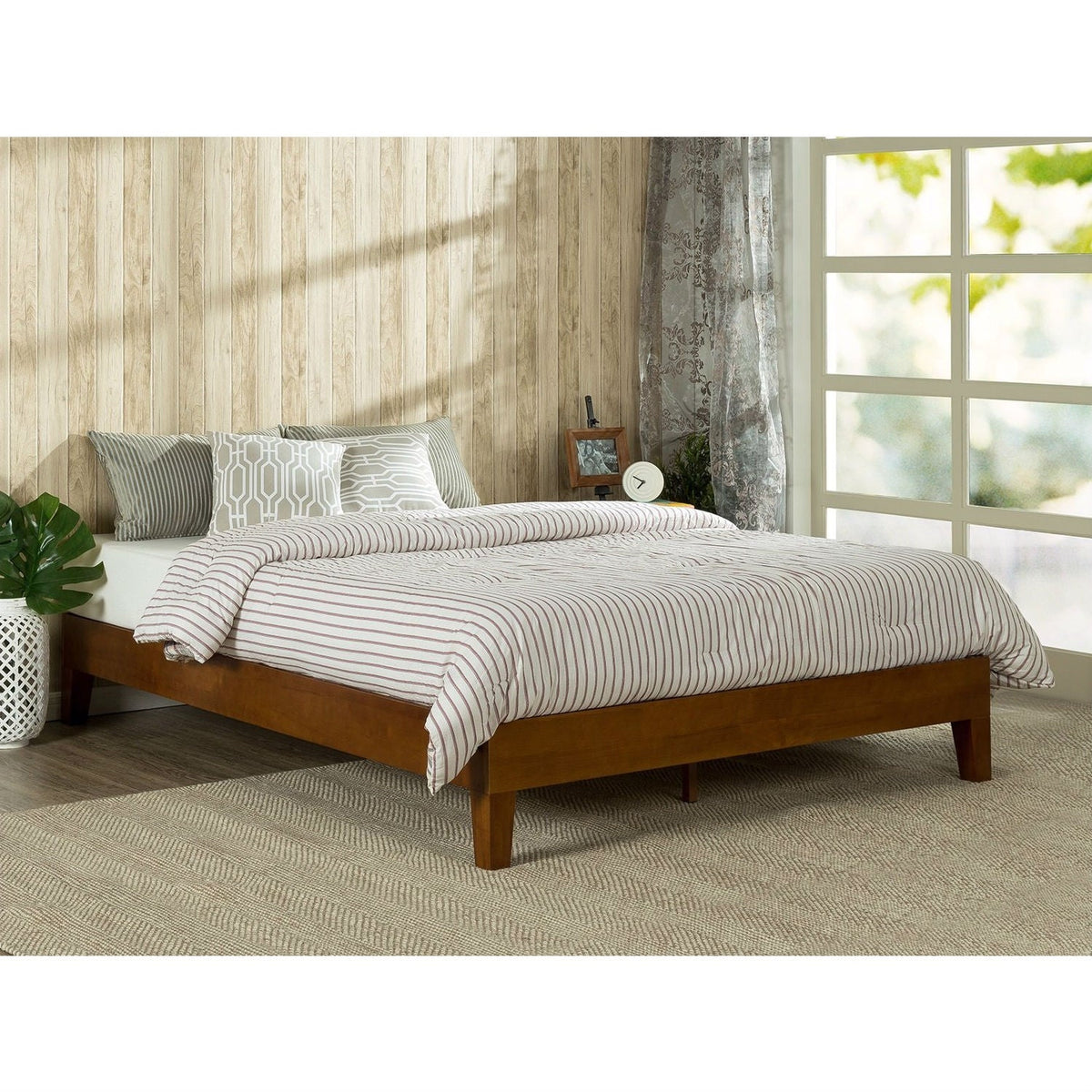 Full size Low Profile Platform Bed Frame in Cherry Wood Finish, photo 2 of 4