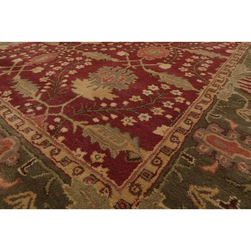 Multi Size Rusty Red, Green Hand Tufted William Morris Arts & Craft 100% Wool Oriental Area Rug