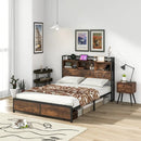 Full/Queen Size Bed Frame with 3-Tier Bookcase Headboard and Charging Station by LJGDeals