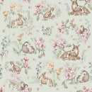 Woodland Floral Wallpaper in Sage - Watercolor Animals & Garden Blooms