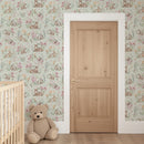 Woodland Floral Wallpaper in Sage - Watercolor Animals & Garden Blooms