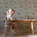 Woodland Floral Wallpaper in Sage - Watercolor Animals & Garden Blooms