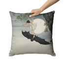 "Fairy Riding a Bat" Throw Pillow