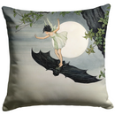 "Fairy Riding a Bat" Throw Pillow