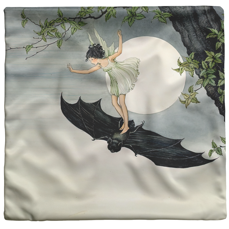 "Fairy Riding a Bat" Throw Pillow