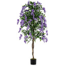Set of 2 Fake Ficus Plant 6 FT Artificial Wisteria Tree with Natural Trunks and Purple Lifelike Flowers by LJGDeals