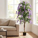 Set of 2 Fake Ficus Plant 6 FT Artificial Wisteria Tree with Natural Trunks and Purple Lifelike Flowers by LJGDeals