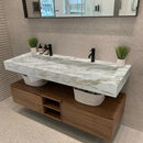 White Marble Double Wall Mount Bathroom Sink 52 Inch